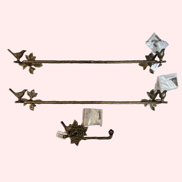 NEW! SET OF 3 Anthropologie Everlee Bath Hardware: 2 Bars + Toilet Paper Holder